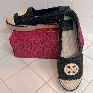 Tory Burch Color Block Platform Rafia Calf Leather Espadrilles Size 8 Like New